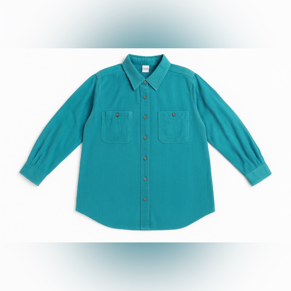 Roaman's Teal Corduroy Button Down Shirt for Women 1x